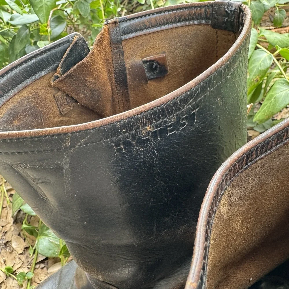 Vintage Hy-Test Engineer Boots 10.5 Biker Black Leather Brass Hardware 50s 60s